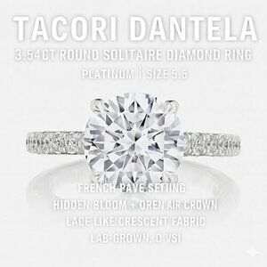 Tacori Dantela 3.54ct Round Solitaire Diamond Ring | Platinum | Size 5.5